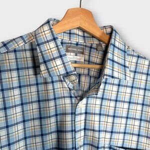 Michael Kors Button Down Men's 18.5 34/35 Big Fit Travel Stretch Blue Plaid